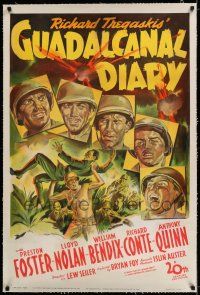 7x158 GUADALCANAL DIARY linen 1sh '43 great stone litho of top stars close up & in island action!