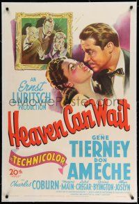 7x170 HEAVEN CAN WAIT linen 1sh '43 stone litho of Gene Tierney & Ameche, directed by Ernst Lubitsch