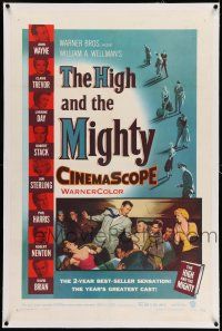 7x175 HIGH & THE MIGHTY linen 1sh '54 directed by William Wellman, John Wayne, Claire Trevor