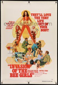 7x191 INVASION OF THE BEE GIRLS linen 1sh '73 they'll love the very life out of your body, cool art!