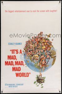 7x193 IT'S A MAD, MAD, MAD, MAD WORLD linen 1sh '64 cool art of entire cast & Earth by Jack Davis!