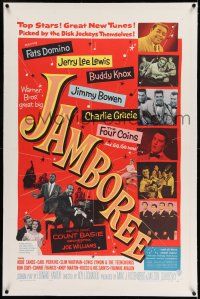 7x195 JAMBOREE linen 1sh '57 Fats Domino, Jerry Lee Lewis & other early rockers pictured!