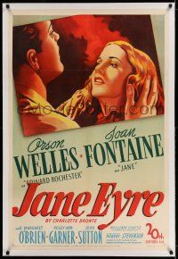 7x196 JANE EYRE linen 1sh '44 art of Orson Welles as Edward Rochester holding sad Joan Fontaine!