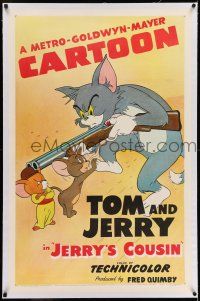 7x199 JERRY'S COUSIN linen 1sh '51 Jerry tries to stop Tom w/gun from shooting Cousin Muscles!