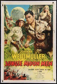 7x207 JUNGLE MOON MEN linen 1sh '55 art of Weissmuller as himself w/ Jean Byron & Kimba the chimp!