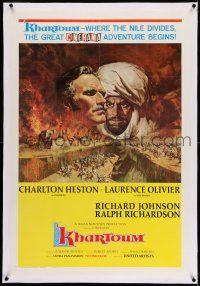 7x210 KHARTOUM linen Cinerama 1sh '66 Frank McCarthy art of Charlton Heston & Laurence Olivier!