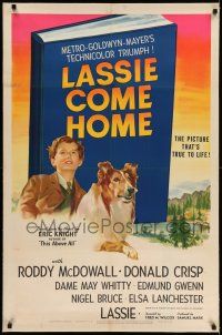 7x217 LASSIE COME HOME linen style C 1sh '43 great art of young Roddy McDowall & his beloved Collie!