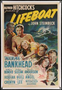 7x224 LIFEBOAT linen 1sh '43 Alfred Hitchcock, Steinbeck, art of Tallulah Bankhead + 6 cast members!
