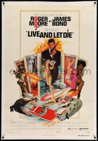 7x226 LIVE & LET DIE linen 1sh '73 McGinnis art of Moore as James Bond & sexy girls on tarot cards!