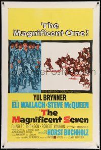 7x241 MAGNIFICENT SEVEN linen 1sh '60 Yul Brynner, Steve McQueen, John Sturges' 7 Samurai western!