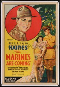 7x246 MARINES ARE COMING linen 1sh '34 stone litho of gay William Haines in love triangle, rare!
