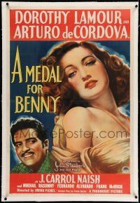 7x248 MEDAL FOR BENNY linen 1sh '45 ultra sexy close up art of Dorothy Lamour + Arturo de Cordova!