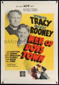 7x249 MEN OF BOYS TOWN linen style D 1sh '41 Spencer Tracy as Father Flanagan, Mickey Rooney