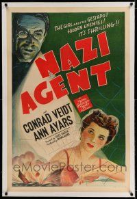7x270 NAZI AGENT linen 1sh '42 Jules Dassin, stone litho of Ann Ayars & Gestapo agent Conrad Veidt!