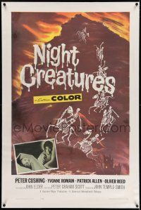 7x274 NIGHT CREATURES linen 1sh '62 Hammer, great horror art of skeletons riding skeleton horses!