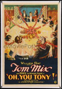 7x282 OH YOU TONY linen 1sh '24 stone litho of Tom Mix & his Wonder Horse at fancy breakfast table!