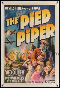 7x297 PIED PIPER linen 1sh '42 Irving Pichel, Monty Woolley saves children from Nazis, stone litho!