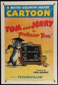 7x304 PROFESSOR TOM linen 1sh '48 great cartoon art of Tom teaching kitten how to chase Jerry!