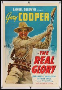 7x315 REAL GLORY linen 1sh '39 art of Gary Cooper, the story of a U.S. Army doctor's adventures!