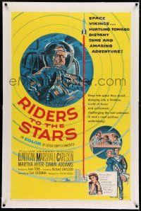 7x322 RIDERS TO THE STARS linen 1sh '54 William Lundigan has broken into outer space w/gravity zero!