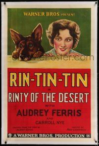7x324 RINTY OF THE DESERT linen 1sh '28 stone litho of canine star Rin Tin Tin & Audrey Ferris!