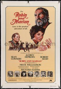 7x326 ROBIN & MARIAN linen 1sh '76 great art of Sean Connery & Audrey Hepburn by Drew Struzan!