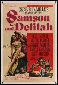 7x337 SAMSON & DELILAH linen 1sh '49 art of Hedy Lamarr & Victor Mature, Cecil B. DeMille
