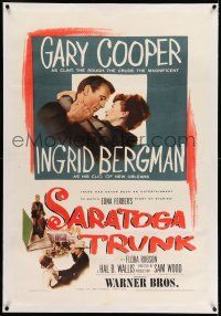 7x341 SARATOGA TRUNK linen 1sh '45 c/u of Gary Cooper about to kiss Ingrid Bergman, by Edna Ferber!