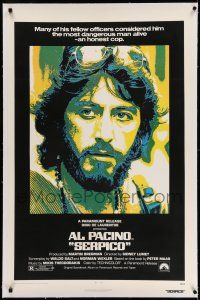 7x350 SERPICO linen 1sh '74 cool close up image of Al Pacino, Sidney Lumet crime classic!