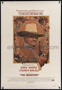 7x351 SHOOTIST linen 1sh '76 best Richard Amsel artwork of cowboy John Wayne & cast, Don Siegel!