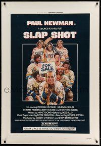 7x352 SLAP SHOT linen style A 1sh '77 Paul Newman hockey sports classic, cast portrait art by Craig!