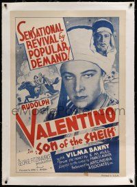 7x356 SON OF THE SHEIK linen 1sh R30s Rudolph Valentino, sensational revival by popular demand!