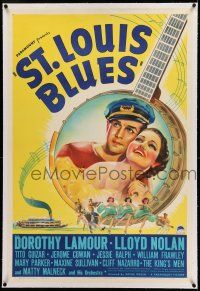 7x361 ST. LOUIS BLUES linen 1sh '39 great art of sexy Dorothy Lamour & Lloyd Nolan in banjo!
