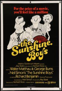 7x371 SUNSHINE BOYS linen 1sh '75 Hirschfeld art of George Burns, Walter Matthau & Lee Meredith!
