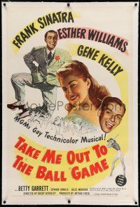 7x375 TAKE ME OUT TO THE BALL GAME linen 1sh '49 Sinatra, Esther Williams, Gene Kelly, baseball!