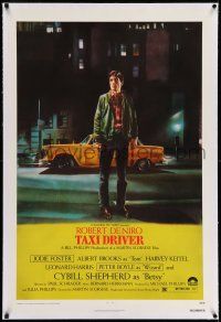 7x378 TAXI DRIVER linen 1sh '76 Peellaert art of Robert De Niro, Martin Scorsese classic!