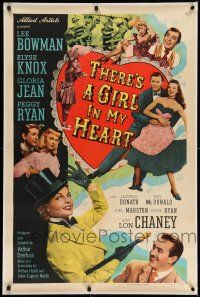 7x384 THERE'S A GIRL IN MY HEART linen 1sh '49 Elyse Knox, Gloria Jean, Peggy Ryan, Lon Chaney Jr.!