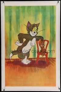 7x395 TOM & JERRY linen 1sh '50s great full-color image with the cat & mouse posing by chair!