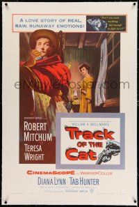 7x403 TRACK OF THE CAT linen 1sh '54 Robert Mitchum & Teresa Wright, a love story of real emotions!