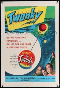 7x405 TWONKY linen 1sh '53 from Henry Kuttner's prize-winning sci-fi story, wacky possessed TV!