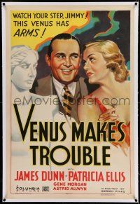 7x412 VENUS MAKES TROUBLE linen 1sh '37 stone litho of James Dunn, Patricia Ellis & Venus de Milo!