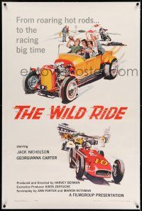 7x425 WILD RIDE linen 1sh '60 from roaring hot rods to the racing big time, cool artwork!