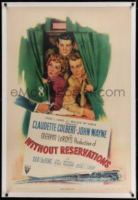 7x428 WITHOUT RESERVATIONS linen 1sh '46 art of John Wayne, Claudette Colbert & Don DeFore!