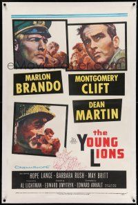 7x433 YOUNG LIONS linen 1sh '58 art of Nazi Marlon Brando, Dean Martin & Montgomery Clift!