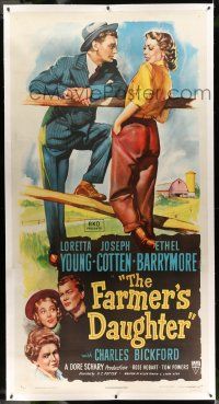 7y045 FARMER'S DAUGHTER linen 3sh '47 full art of Joseph Cotten flirting with pretty Loretta Young!