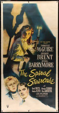 7y064 SPIRAL STAIRCASE linen 3sh '46 art of Dorothy McGuire, George Brent & Ethel Barrymore!