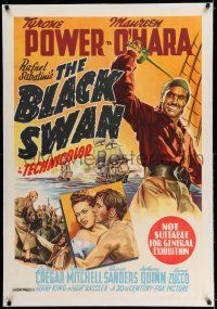 7y289 BLACK SWAN linen Aust 1sh '42 art of pirate Tyrone Power & Maureen O'Hara, Rafael Sabatini!