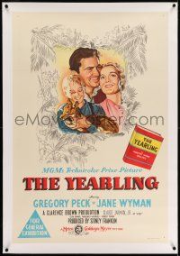 7y292 YEARLING linen Aust 1sh '46 artwork of Gregory Peck, Jane Wyman, Claude Jarman Jr., classic!