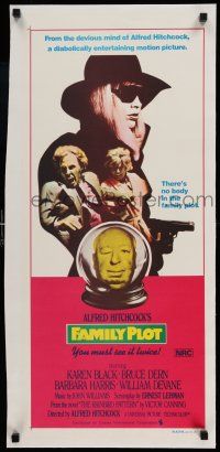 7y294 FAMILY PLOT linen Aust daybill '76 from the mind of devious Alfred Hitchcock, Karen Black!