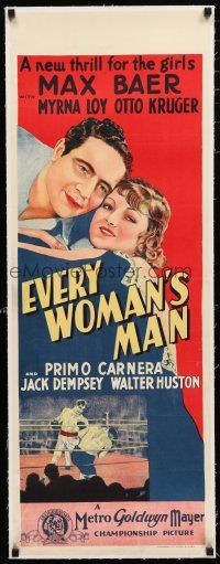 7y286 PRIZEFIGHTER & THE LADY linen long Aust daybill '33 Myrna Loy & Max Baer, Every Woman's Man!